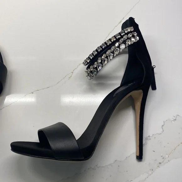 Giuseppe Zanotti Silver Crystal Embellished Heels Black Leather Sandals Shoes - Picture 14 of 15